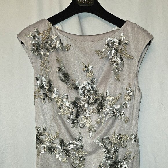NWT Sue Wong Nocturne Y2K platinum/silver sequined/embroidered dress sz 6 - Picture 1 of 9